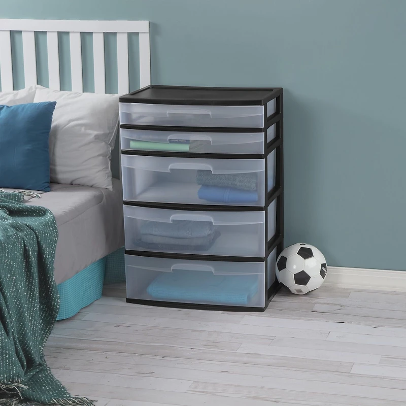 Sterilite 5 Drawer Black Wide Cart, 1 unit