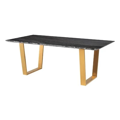 Rectangular Dining Table with Sintered Stone Black Top and Strong Gold Brass Steel Legs – Stylish and Durable Design