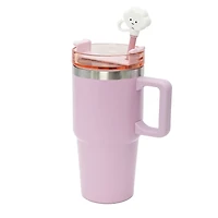 Kids Pink 20oz Stainless Steel Tumbler with Straw, Cloud Straw Topper & 6 Removable Smiley Stickers
