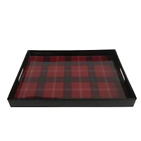 HOLIDAY TIME PLASTIC RECTANGLE SERVING TRAY RED PLAID DESIGN 18.9IN