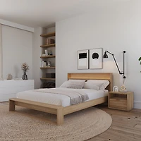 Ensemble de chambre à coucher Gael 3 pièces avec lit queen size, sommier à lattes, tête de lit avec éclairage intégré et table de chevet