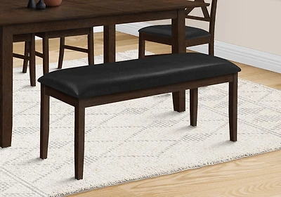Monarch Specialties Bench, 48" Rectangular, Dining Room, Hallway, Entryway, Upholstered, Wood, Brown Solid Wood, Black Leather-look, Transitional