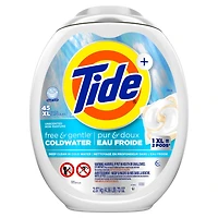Capsules de détergent à lessive Tide PODS Pur et doux Eau froide, capsules de détergent à lessive hypoallergénique, 45 capsules TIDE TD PWRPOD P&D EF 45C