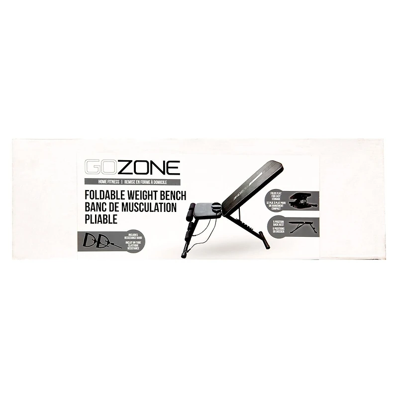 GoZone Foldable Weight Bench with Resistance Bands – Black, Padded ankle bar