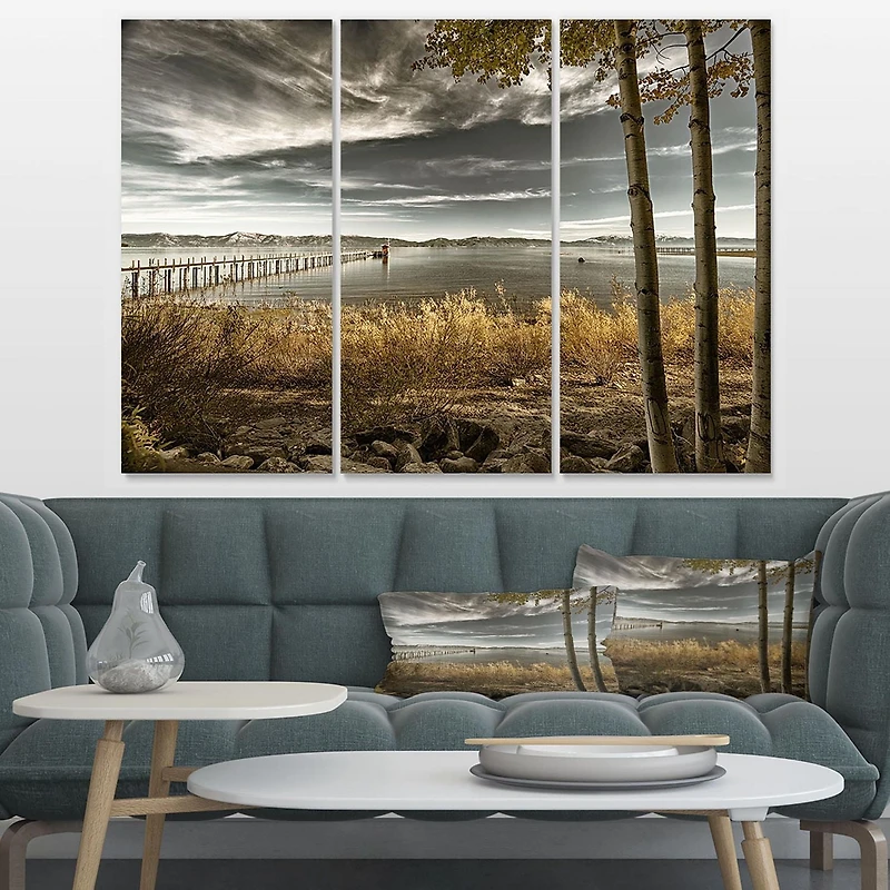 Designart Pier in Brown Lake Canvas Wall Art