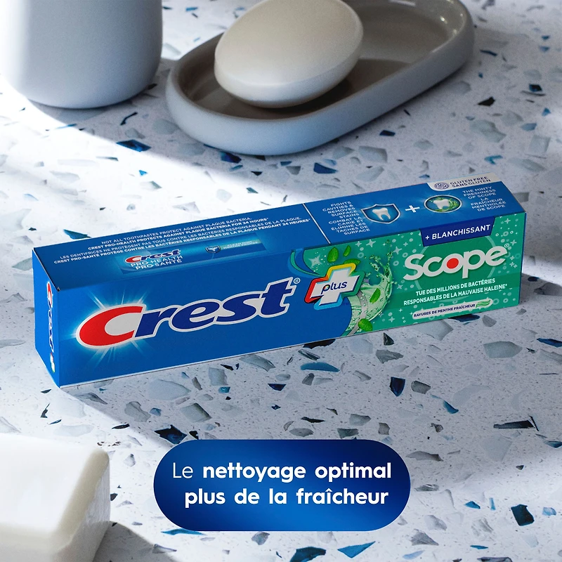 Dentifrice Crest blanchissant plus Scope, Menthe fraîcheur, 3 x 120 mL 120 mL, emballage de 3