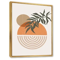 Designart Abstract Geometrical Sun and Moon With Leaf I FLOAT FRAME WALL ART