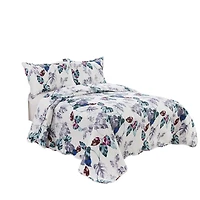 Marina Decoration Rich Printed Embossed Pinsonic Coverlet Bedset Couvre-lit Ultra Doux Literie Été Quilt Ensemble avec Taies d'oreiller, Motif de Feuilles Vertes Modernes