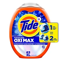 Capsules de détergent à lessive Tide Oxi Max Power PODS, détachant et puissance d’Oxi, capsules de détergent pour le lavage de la lessive, compatible avec les laveuses HE