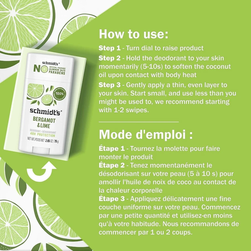 Schmidt's  Bergamot & Lime Natural Origin Deodorant, 75 g Deodorant