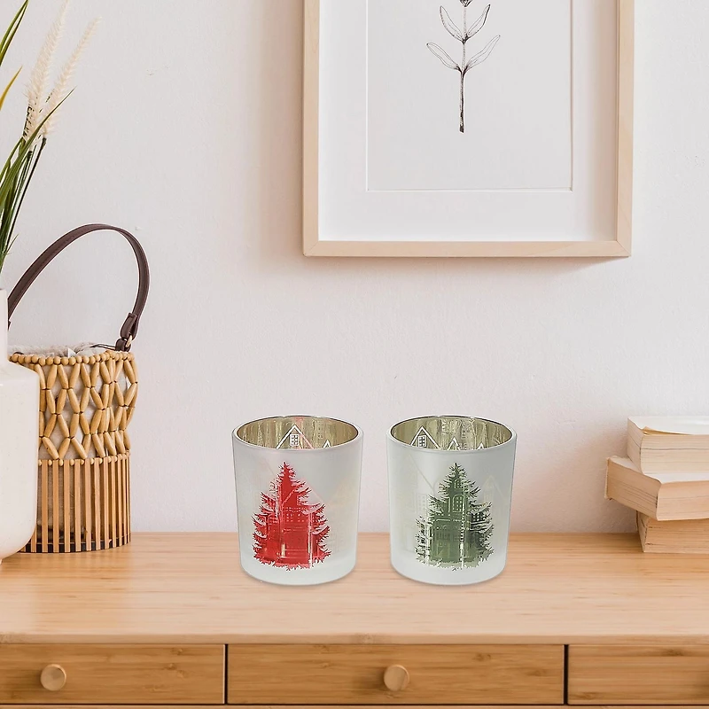 Photophores En Verre Arbre - Lot De 2