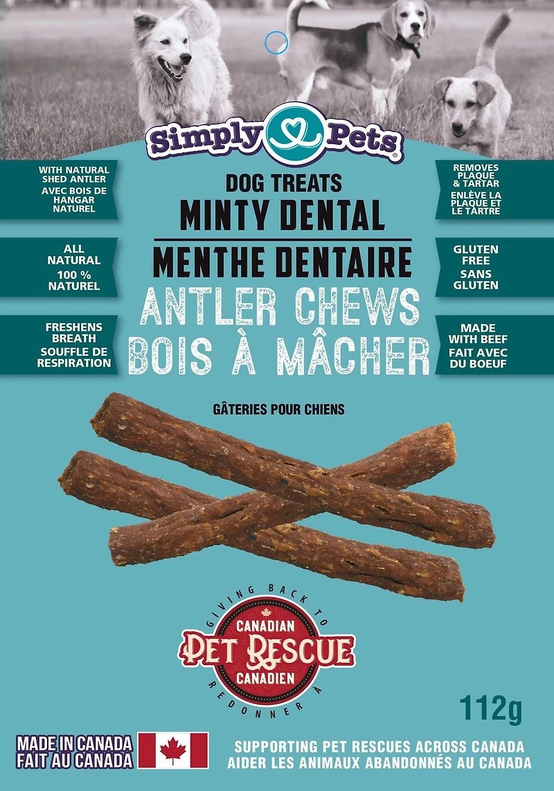 PRODUCT OF CANADA - Simply Pets Natural Antler Chews for Dogs, 2 Pack (112g)