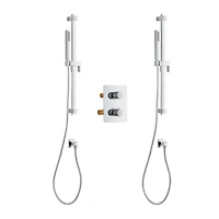 The akuaplus® square thermostatic Shower Set with 4-Way Diverter and with stop, 2 Hand Showers, 2 shower posts, or simultaneously, Chrome Finish.