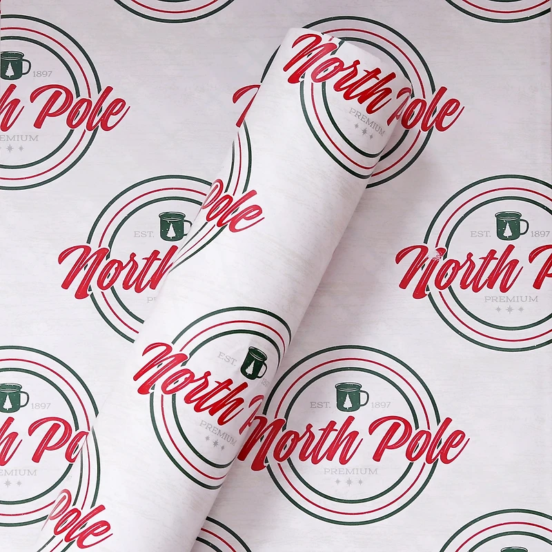 Papier d'emballage de Noël réversible blanc et rouge Holiday Time, 280 pieds carrés