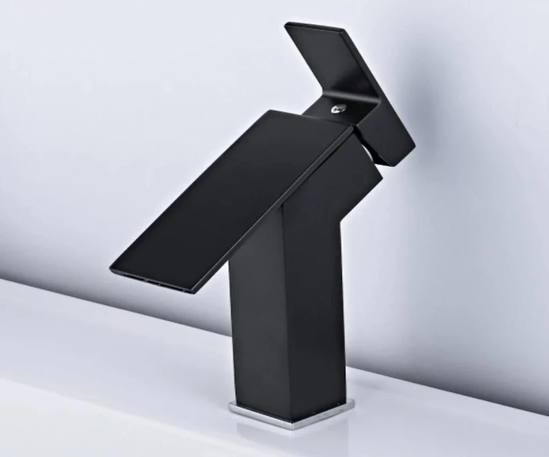 DROP Bath and Kitchen DR091006 Robinet pour lavabo de salle de bain avec forme carrée en couleur noir de la série Haven