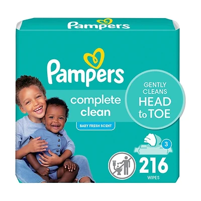 Lingettes pour bébés Pampers Complete Clean, parfum Fraîcheur, 3X boîtes distributrices, lingettes