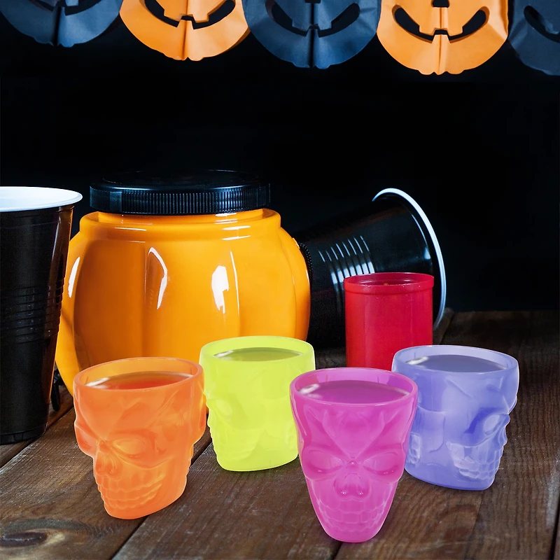 Halloween Plastic 4 Pack Skull Decorative Shot Glasses, Multi-Color, Partywares, by Way to Celebrate