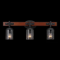 Globe Electric Kingston 3-Light Vanity Light, Dark Faux Wood, Galvanized Metal Accents, Clear Seeded Glass Shade, 51854