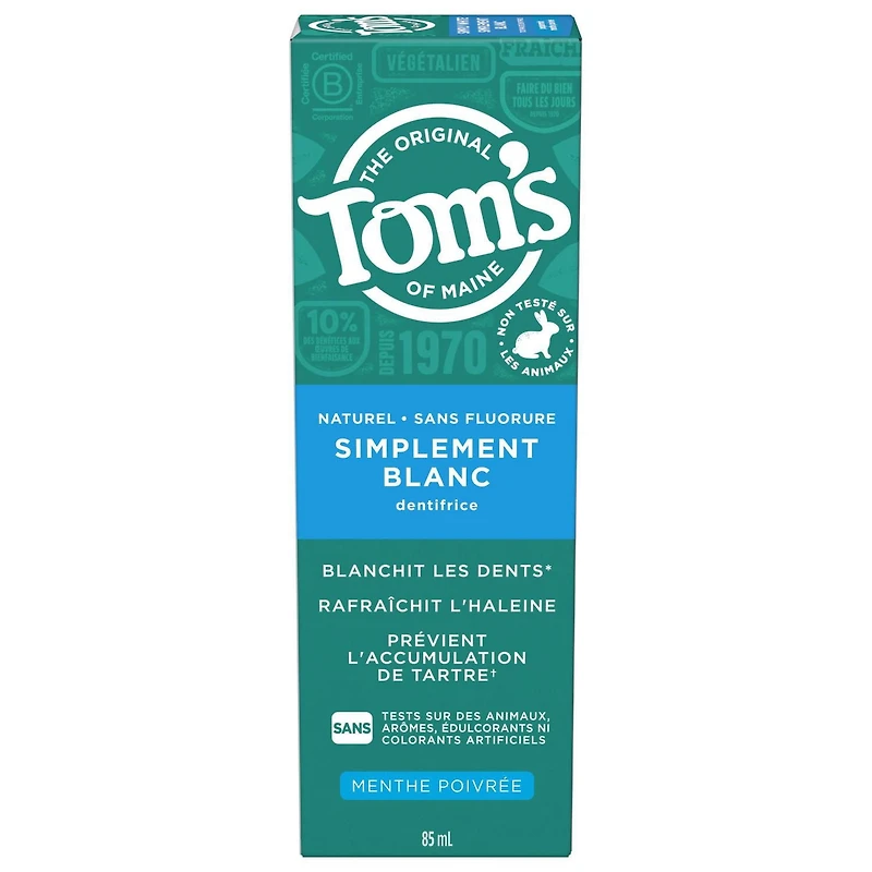 Dentifrice naturel Simplement blanc Menthe poivrée (sans fluorure) 85 ml