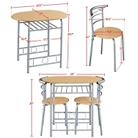 Fullfurnique Ensemble de salle à Manger Rond Moderne 3 Pièces avec Table et 2 Chaises Pieds en Acier, Naturel