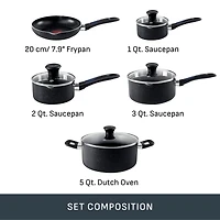 T-fal Signature 9 Piece Set, Pots and Pans, Non-Stick Cookware