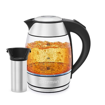 Chefman Easy-Steep 1,8L Electric Kettle with Tea Infuser, Stainless Steel, 1.8L, Borosilicate Glass, Tea Infuser