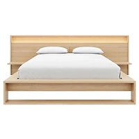 Lido Queen Size Bedroom Set with Slatted Bedframe, Wide Headboard with Lights and Shelves
