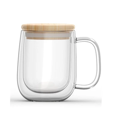 Tasse à double paroi avec un couvercle en bambou 350 ml Ensemle de 2