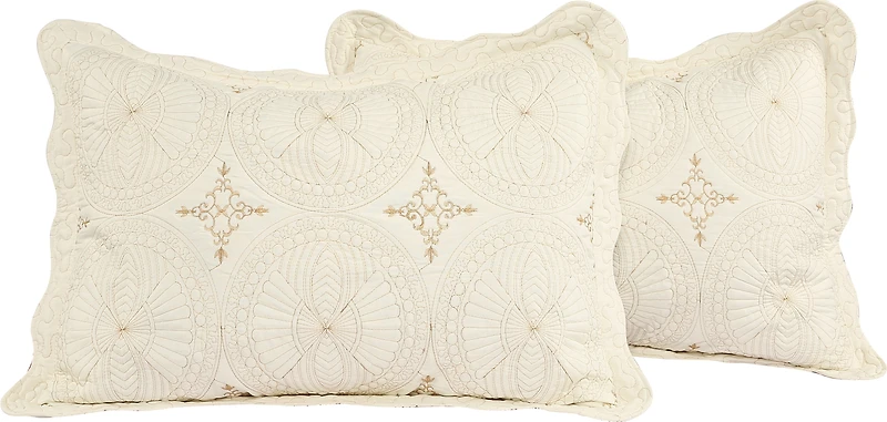 Couvre-lit Marina Decoration brodée, ensemble de literie ultra doux et uni, avec taie d'oreiller matelassée, motif géométrique crème
