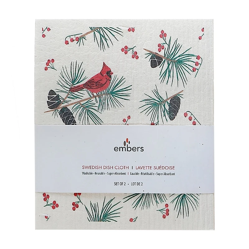 Swedish Dish Cloth Set Of 2 (Holly Berries And Cardinal) (Asstd) - Set of 2