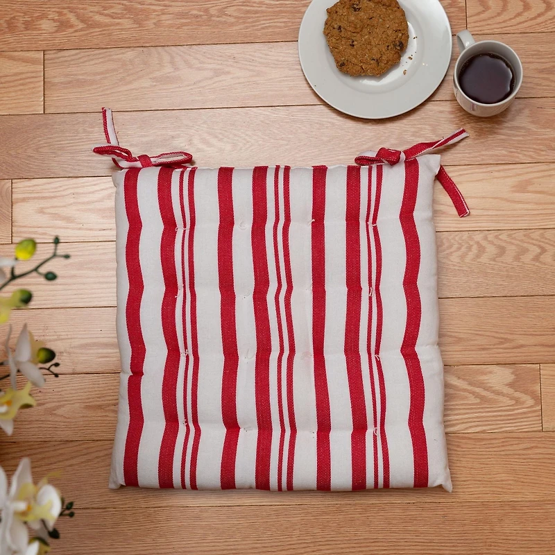 Fabstyles Broadway Stripe Chair Cushions Set of 4 Thick Outdoor Patio Chair Pads 16 x 16 Perfect for Dining, Kitchen, Office Tufted Durable Cotton Fabric Machine Washable