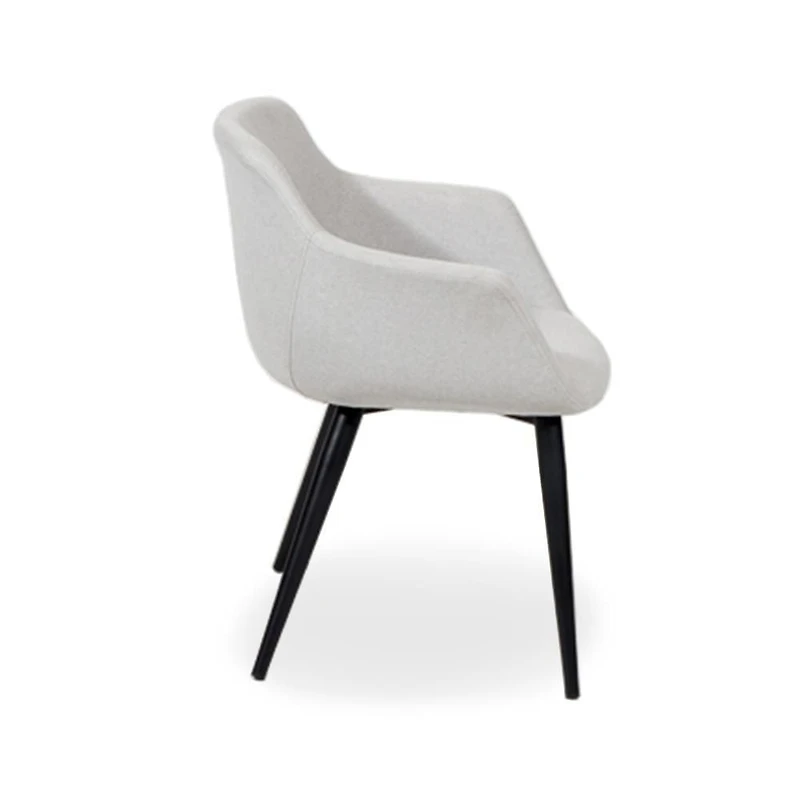 Chaise de salle à manger Bucket – Revêtement en tissu Dove élégant avec un design Bucket confortable et des pieds en métal noir, parfait pour les salles à manger ou les espaces d'accentuation