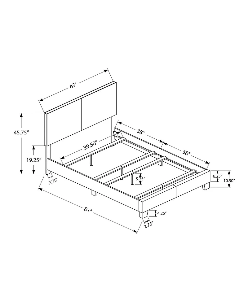 Monarch Specialties Bed, Twin Size, Platform, Bedroom, Frame, Upholstered, Pu Leather Look, Wood Legs, Brown, Transitional
