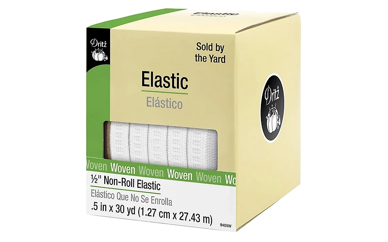Dritz 1/2" Ribbed Non-Roll Elastic, White, 30 yd