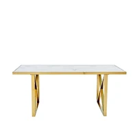 Cordelia Dining Table With Polished Stainless Steel Frame And White Faux Marble Top