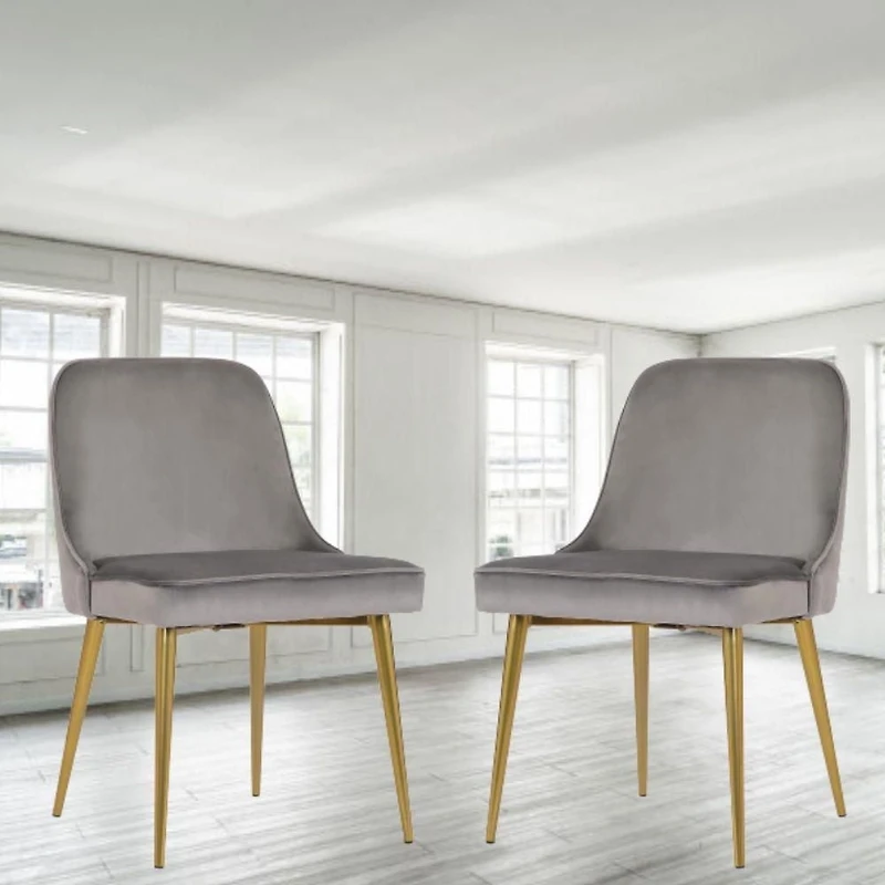 Chaise de salle à manger avec rembourrage en velours et pieds en métal doré (Ensemble de 2)