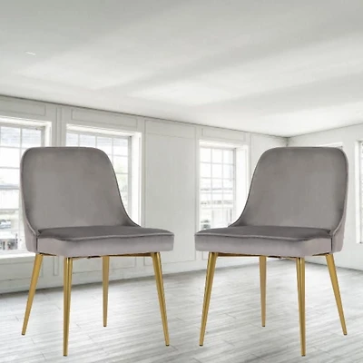 Chaise de salle à manger avec rembourrage en velours et pieds en métal doré (Ensemble de 2)