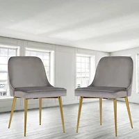Chaise de salle à manger avec rembourrage en velours et pieds en métal doré (Ensemble de 2)