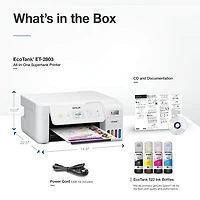 Imprimante multifonction couleur sans cartouche Epson EcoTank ET-2803 à réservoirs d’encre géants avec scanneur, copieur et connectivité sans fil
