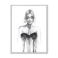 Designart Portrait monochrome de femme portant une robe de soirée ART MURAL À CADRE FLOTTÉ
