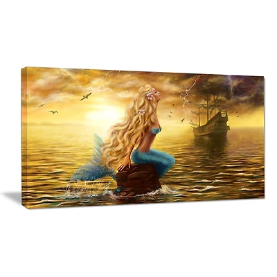 Tableau imprimé sur toile Design Art sirène de la mer et bateau