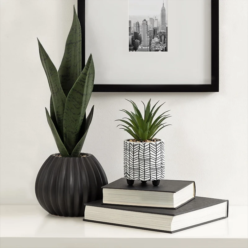 hometrends Gwinnett Faux Succulent in Chevron Pot