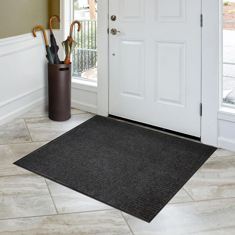 Mainstays 3 ft. x 4 ft. Platinum Needlepunch Charcoal Doormat with Vinyl Backing
