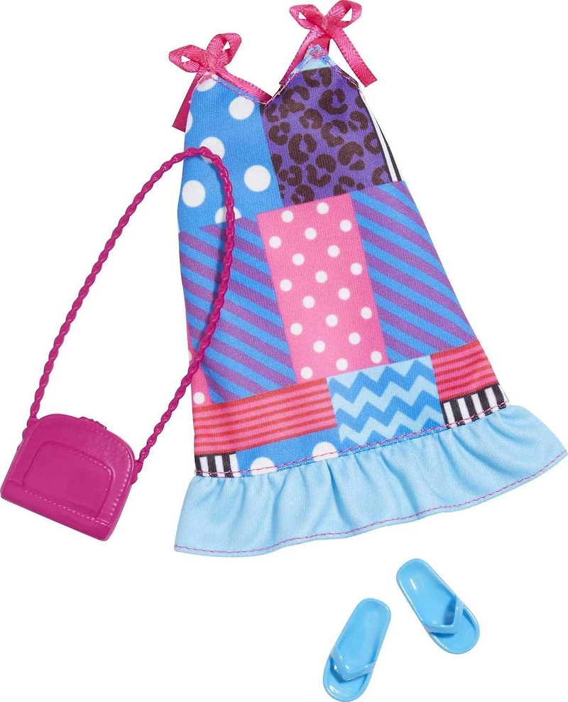 Barbie Coffret Tenue Robe calicot, sac à main, sandales