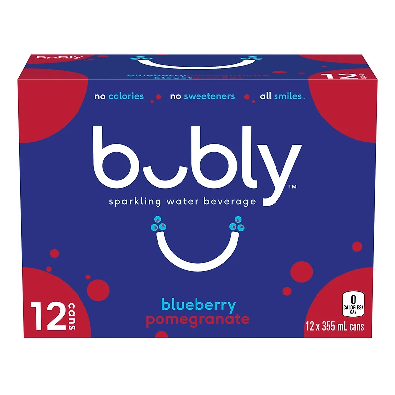 Bubly Blueberry Pomegranate Sparkling Water 12 x355 mL, Cans, 12 x355 mL