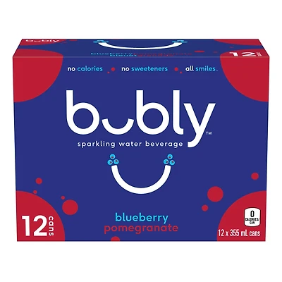Bubly Blueberry Pomegranate Sparkling Water 12 x355 mL, Cans, 12 x355 mL