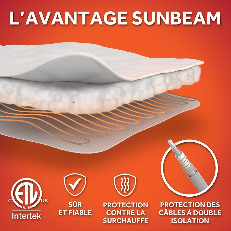 Sunbeam Quilted Electric Heated Mattress Pad 12 Heat Settings Auto Shut-Off Fast Heating White Full 54 x 75