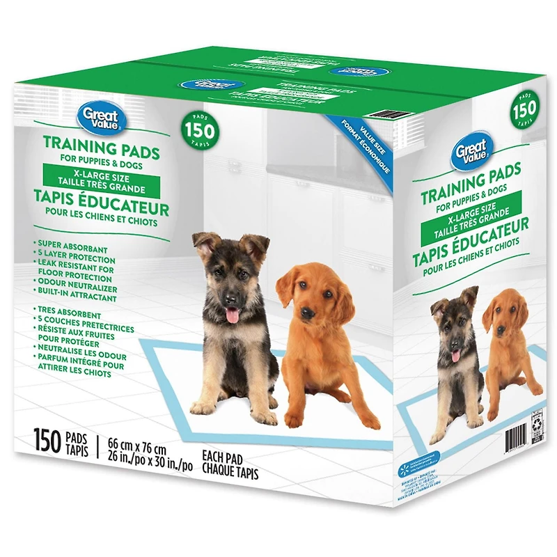 Great Value Tapis éducateur pour chiots XL 150 Tapis 26 x 30", paq de 150