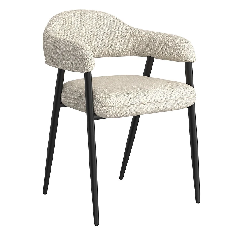 Chaise contemporaine de salle à manger en tissu et métal, ensemble de 2 – beige et noir