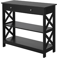FullFurnique Versatile Entryway Table with 1 Drawer and 2 Open Shelves, Black